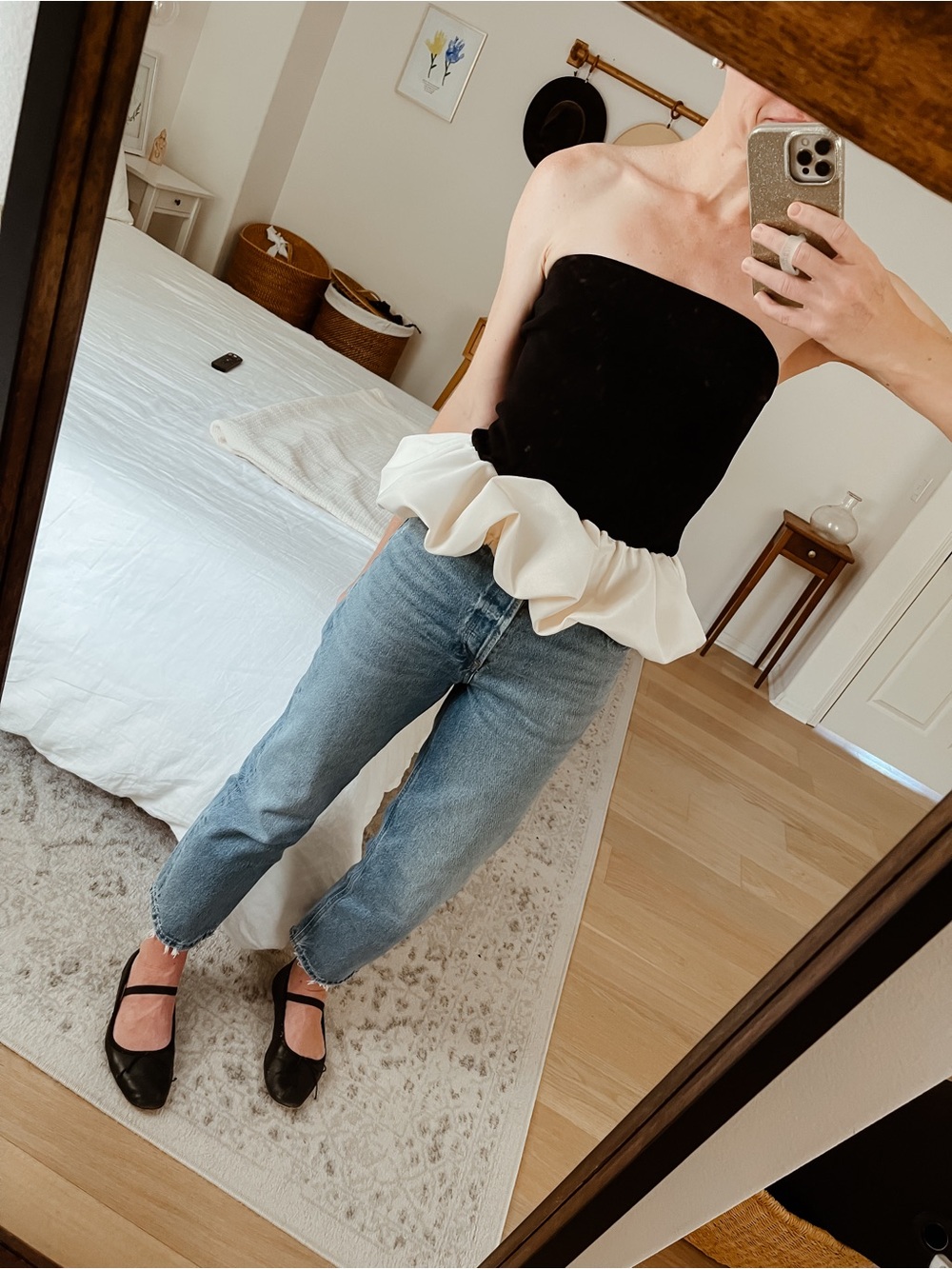 Endless Rose Two-tone peplum strapless top